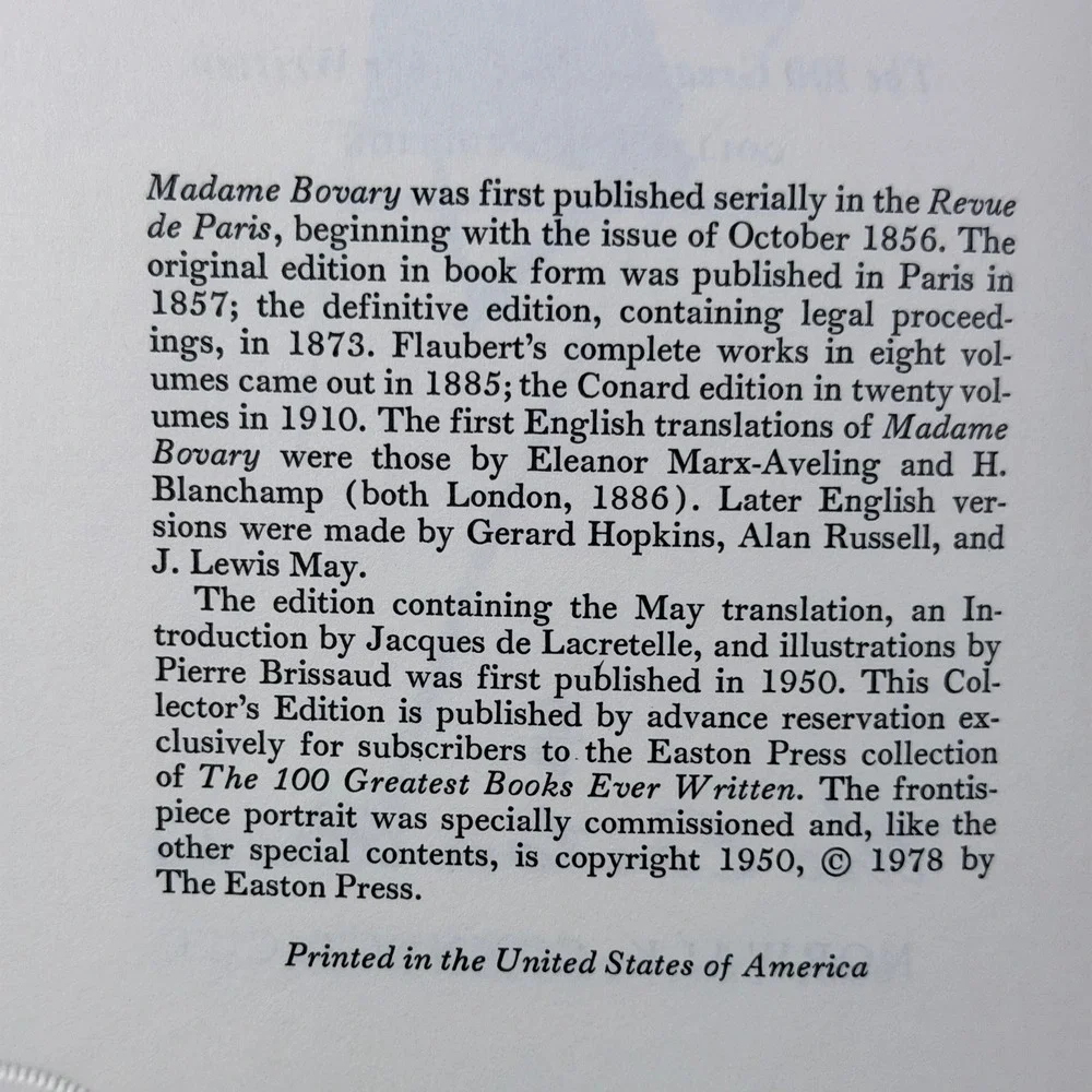Gustave Flaubert Madame Bovary Leather Bound 1978 Easton Press Classic Fiction